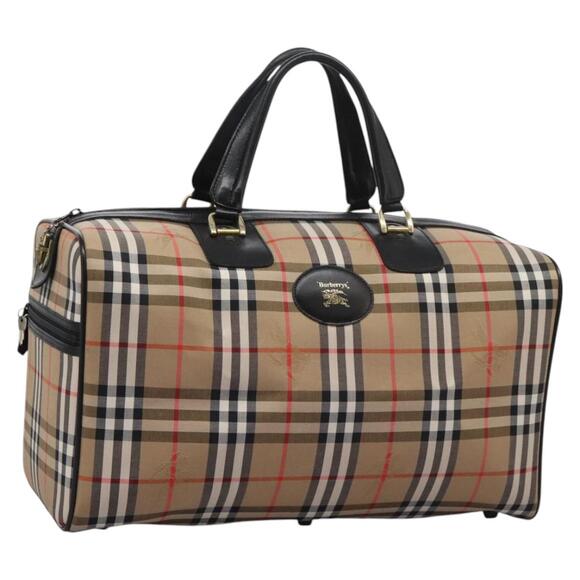 Burberry Nova Check Boston Bag Leather Canvas Beige Black Gold - Picture 1 of 16